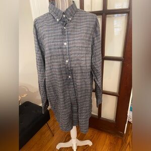 Blue Gray Plaid Button-Up Shirt Dress